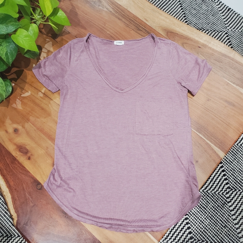 GARAGE Dusty Pink V Neck Curved Trim Soft Tee
